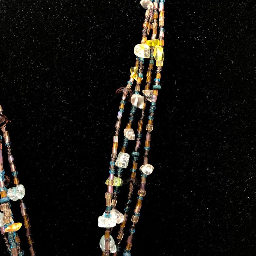 CJ Signed Multistrand Art Glass Necklace – Teardrop Pendant – Boho Statement - Picture 6 of 11
